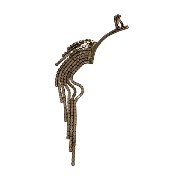 Vintage Rhinestone Tassel Ear Cuff - Gold Tone Aurora Borealis Crystal Earring - Picture 7 of 10